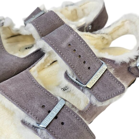 Birkenstock Womens Milano Suede Shearling Sandals, Faded Purple, Narrow, 37 / 6 - Picture 3 of 9